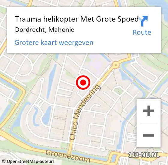 Locatie op kaart van de 112 melding: Trauma helikopter Met Grote Spoed Naar Dordrecht, Mahonie op 4 augustus 2023 02:21