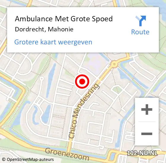 Locatie op kaart van de 112 melding: Ambulance Met Grote Spoed Naar Dordrecht, Mahonie op 4 augustus 2023 02:25