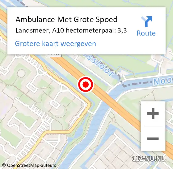 Locatie op kaart van de 112 melding: Ambulance Met Grote Spoed Naar Landsmeer, A10 hectometerpaal: 3,3 op 4 augustus 2023 03:48