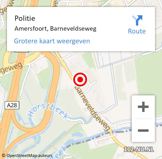 Locatie op kaart van de 112 melding: Politie Amersfoort, Barneveldseweg op 4 augustus 2023 05:18