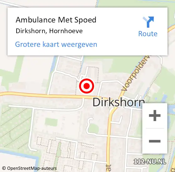 Locatie op kaart van de 112 melding: Ambulance Met Spoed Naar Dirkshorn, Hornhoeve op 4 augustus 2023 05:49
