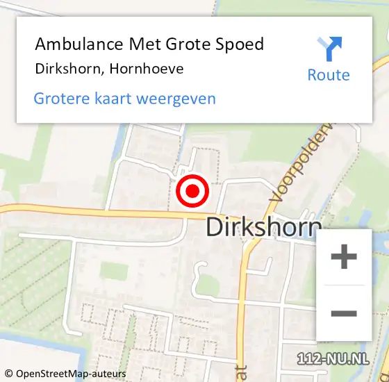 Locatie op kaart van de 112 melding: Ambulance Met Grote Spoed Naar Dirkshorn, Hornhoeve op 4 augustus 2023 05:53
