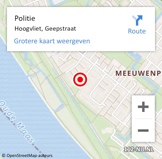 Locatie op kaart van de 112 melding: Politie Hoogvliet, Geepstraat op 4 augustus 2023 07:06