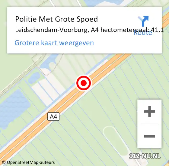 Locatie op kaart van de 112 melding: Politie Met Grote Spoed Naar Leidschendam-Voorburg, A4 hectometerpaal: 41,1 op 4 augustus 2023 07:28