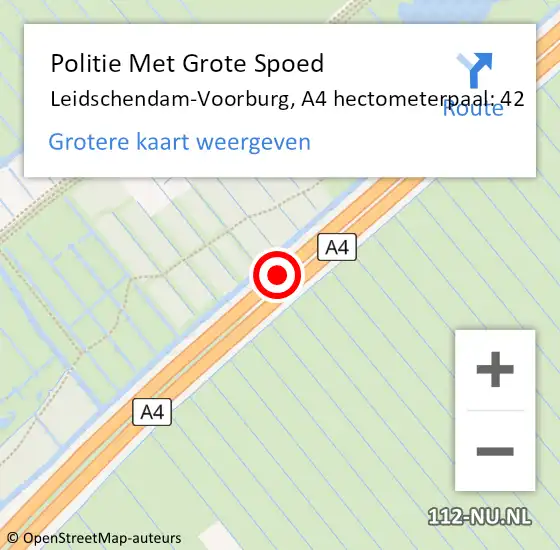 Locatie op kaart van de 112 melding: Politie Met Grote Spoed Naar Leidschendam-Voorburg, A4 hectometerpaal: 42 op 4 augustus 2023 07:31