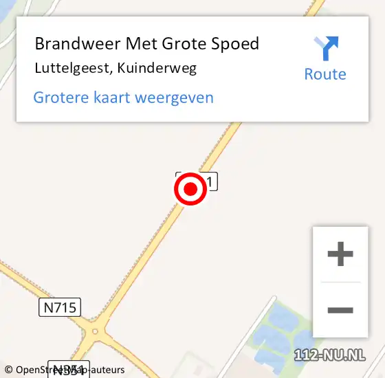 Locatie op kaart van de 112 melding: Brandweer Met Grote Spoed Naar Luttelgeest, Kuinderweg op 3 september 2014 20:20