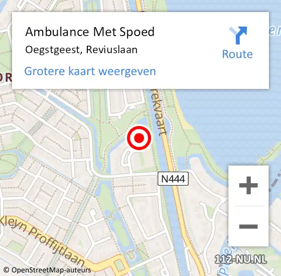 Locatie op kaart van de 112 melding: Ambulance Met Spoed Naar Oegstgeest, Reviuslaan op 4 augustus 2023 08:50