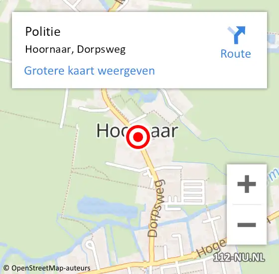 Locatie op kaart van de 112 melding: Politie Hoornaar, Dorpsweg op 4 augustus 2023 08:59