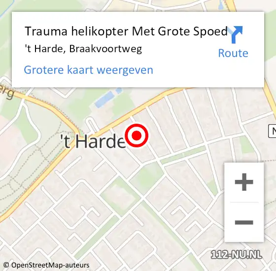 Locatie op kaart van de 112 melding: Trauma helikopter Met Grote Spoed Naar 't Harde, Braakvoortweg op 4 augustus 2023 09:20