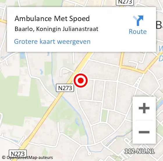 Locatie op kaart van de 112 melding: Ambulance Met Spoed Naar Baarlo, Koningin Julianastraat op 3 september 2014 20:41