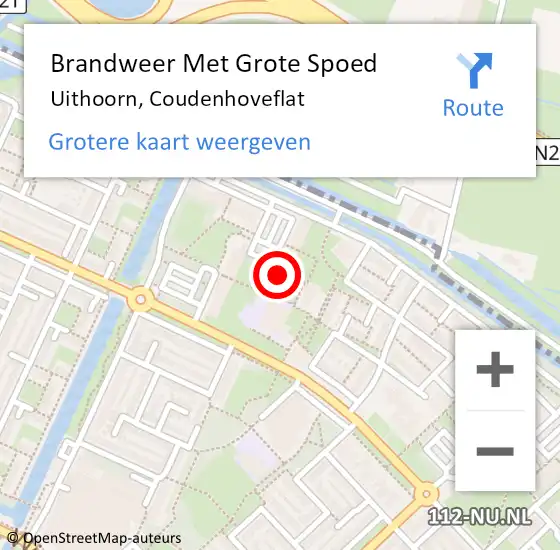 Locatie op kaart van de 112 melding: Brandweer Met Grote Spoed Naar Uithoorn, Coudenhoveflat op 4 augustus 2023 10:52