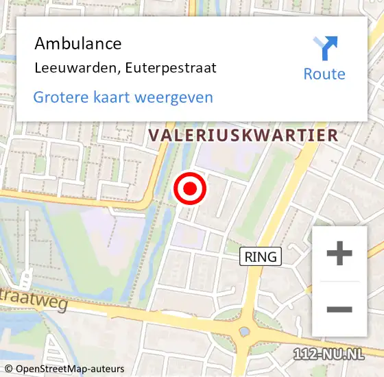 Locatie op kaart van de 112 melding: Ambulance Leeuwarden, Euterpestraat op 4 augustus 2023 11:33