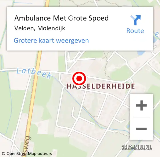 Locatie op kaart van de 112 melding: Ambulance Met Grote Spoed Naar Velden, Molendijk op 3 september 2014 20:50