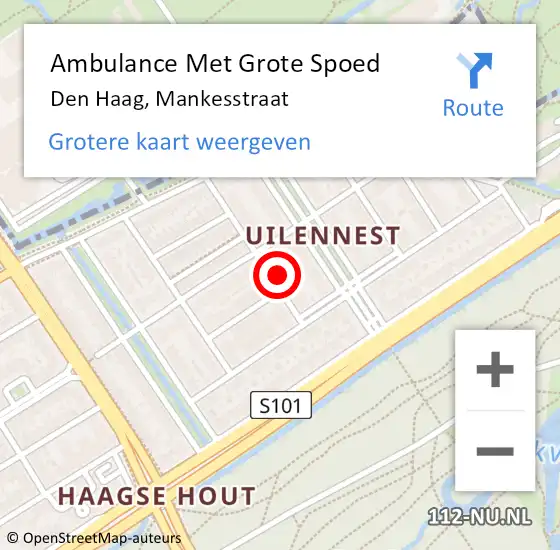 Locatie op kaart van de 112 melding: Ambulance Met Grote Spoed Naar Den Haag, Mankesstraat op 4 augustus 2023 11:44