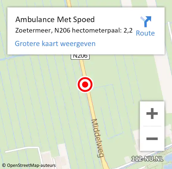 Locatie op kaart van de 112 melding: Ambulance Met Spoed Naar Zoetermeer, N206 hectometerpaal: 2,2 op 4 augustus 2023 11:50