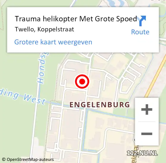 Locatie op kaart van de 112 melding: Trauma helikopter Met Grote Spoed Naar Twello, Koppelstraat op 4 augustus 2023 11:59