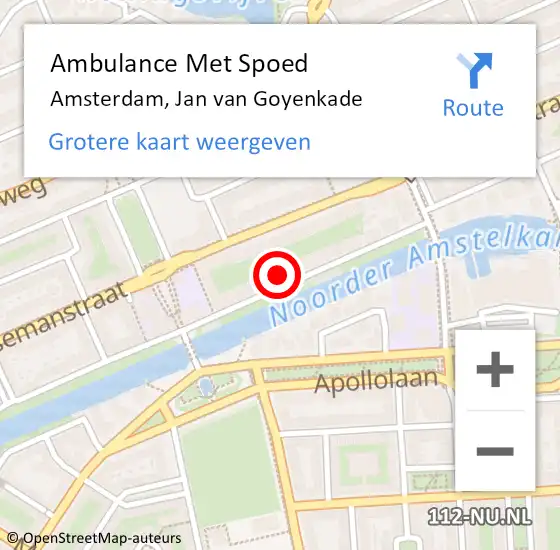 Locatie op kaart van de 112 melding: Ambulance Met Spoed Naar Amsterdam, Jan van Goyenkade op 4 augustus 2023 11:59