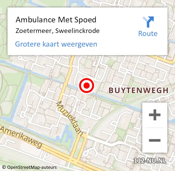 Locatie op kaart van de 112 melding: Ambulance Met Spoed Naar Zoetermeer, Sweelinckrode op 4 augustus 2023 12:34