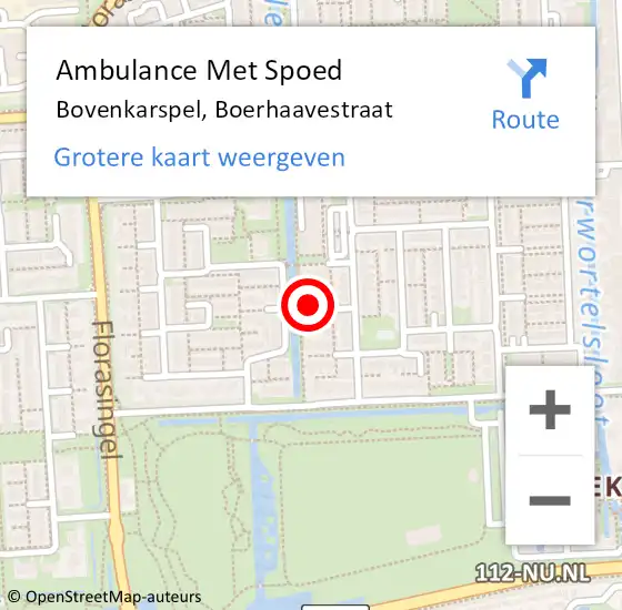 Locatie op kaart van de 112 melding: Ambulance Met Spoed Naar Bovenkarspel, Boerhaavestraat op 4 augustus 2023 12:35