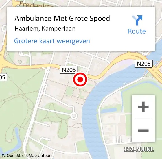 Locatie op kaart van de 112 melding: Ambulance Met Grote Spoed Naar Haarlem, Kamperlaan op 4 augustus 2023 12:40