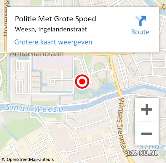 Locatie op kaart van de 112 melding: Politie Met Grote Spoed Naar Weesp, Ingelandenstraat op 4 augustus 2023 13:13