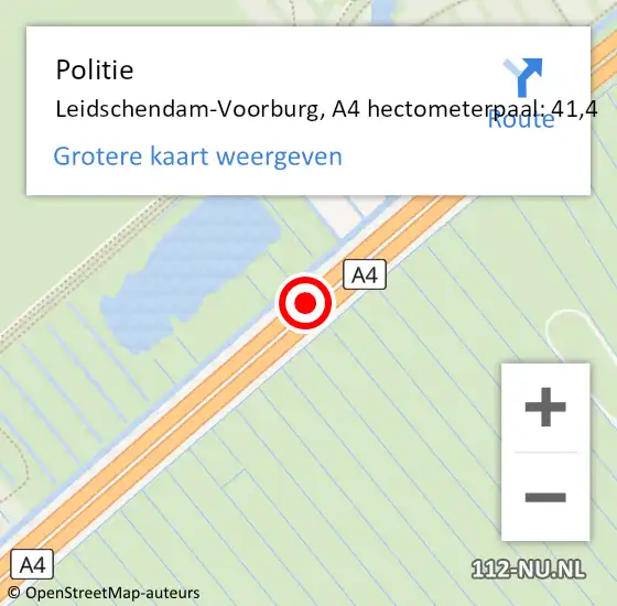 Locatie op kaart van de 112 melding: Politie Leidschendam-Voorburg, A4 hectometerpaal: 41,4 op 4 augustus 2023 14:11