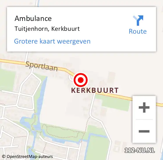 Locatie op kaart van de 112 melding: Ambulance Tuitjenhorn, Kerkbuurt op 4 augustus 2023 14:40