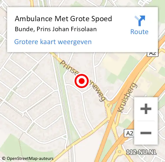 Locatie op kaart van de 112 melding: Ambulance Met Grote Spoed Naar Bunde, Prins Johan Frisolaan op 3 september 2014 21:24