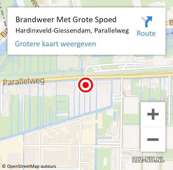 Locatie op kaart van de 112 melding: Brandweer Met Grote Spoed Naar Hardinxveld-Giessendam, Parallelweg op 4 augustus 2023 15:11