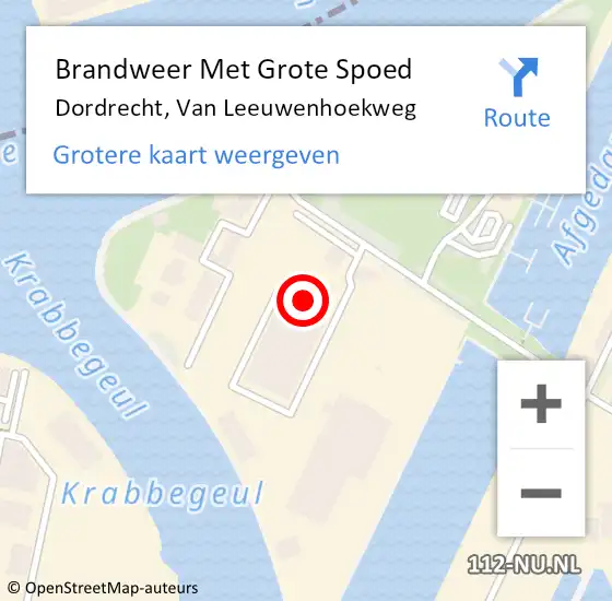 Locatie op kaart van de 112 melding: Brandweer Met Grote Spoed Naar Dordrecht, Van Leeuwenhoekweg op 4 augustus 2023 15:16