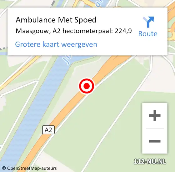 Locatie op kaart van de 112 melding: Ambulance Met Spoed Naar Maasgouw, A2 hectometerpaal: 224,9 op 4 augustus 2023 15:24