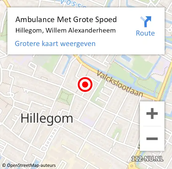 Locatie op kaart van de 112 melding: Ambulance Met Grote Spoed Naar Hillegom, Willem Alexanderheem op 4 augustus 2023 15:44