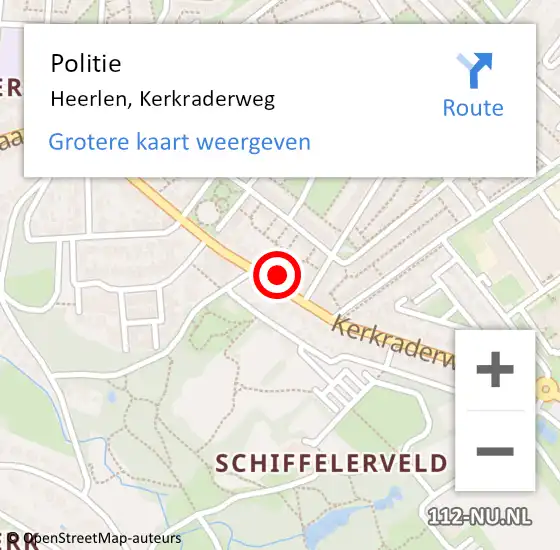 Locatie op kaart van de 112 melding: Politie Heerlen, Kerkraderweg op 4 augustus 2023 15:44