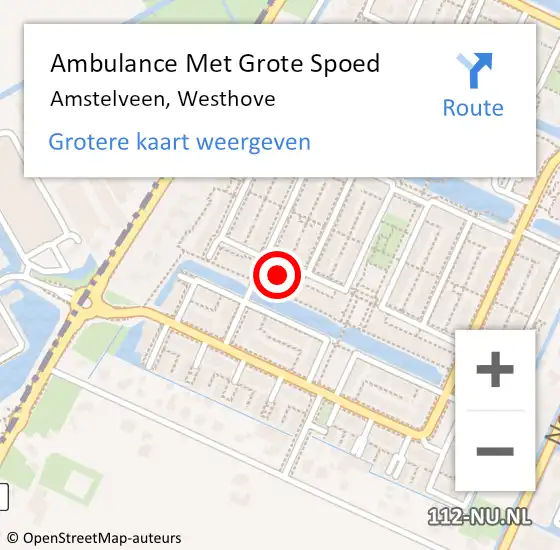 Locatie op kaart van de 112 melding: Ambulance Met Grote Spoed Naar Amstelveen, Westhove op 4 augustus 2023 15:50
