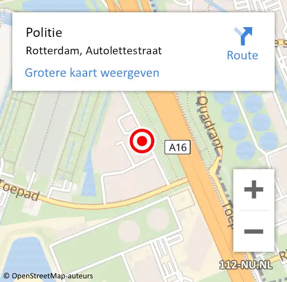 Locatie op kaart van de 112 melding: Politie Rotterdam, Autolettestraat op 4 augustus 2023 15:50