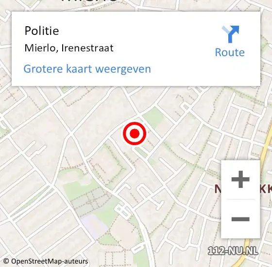 Locatie op kaart van de 112 melding: Politie Mierlo, Irenestraat op 4 augustus 2023 15:54