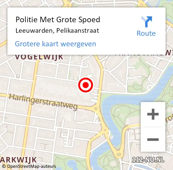 Locatie op kaart van de 112 melding: Politie Met Grote Spoed Naar Leeuwarden, Pelikaanstraat op 4 augustus 2023 16:22