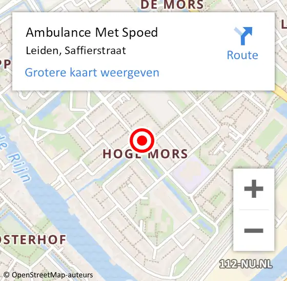 Locatie op kaart van de 112 melding: Ambulance Met Spoed Naar Leiden, Saffierstraat op 4 augustus 2023 17:34