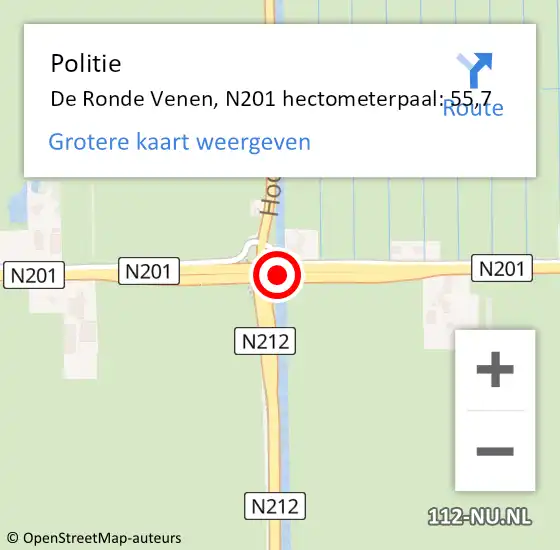 Locatie op kaart van de 112 melding: Politie De Ronde Venen, N201 hectometerpaal: 55,7 op 4 augustus 2023 17:54