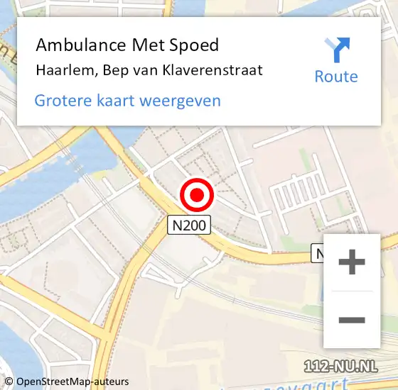 Locatie op kaart van de 112 melding: Ambulance Met Spoed Naar Haarlem, Bep van Klaverenstraat op 4 augustus 2023 17:55