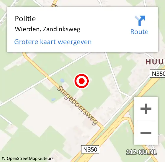 Locatie op kaart van de 112 melding: Politie Wierden, Zandinksweg op 4 augustus 2023 18:30