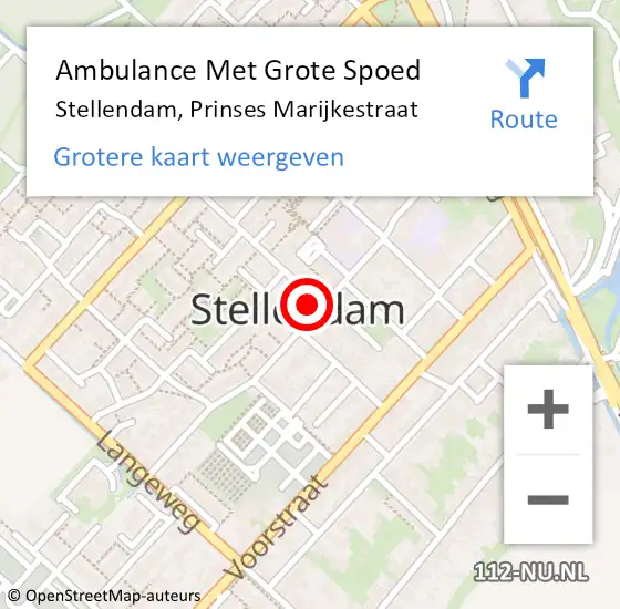 Locatie op kaart van de 112 melding: Ambulance Met Grote Spoed Naar Stellendam, Prinses Marijkestraat op 4 augustus 2023 19:40