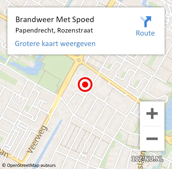 Locatie op kaart van de 112 melding: Brandweer Met Spoed Naar Papendrecht, Rozenstraat op 4 augustus 2023 19:51