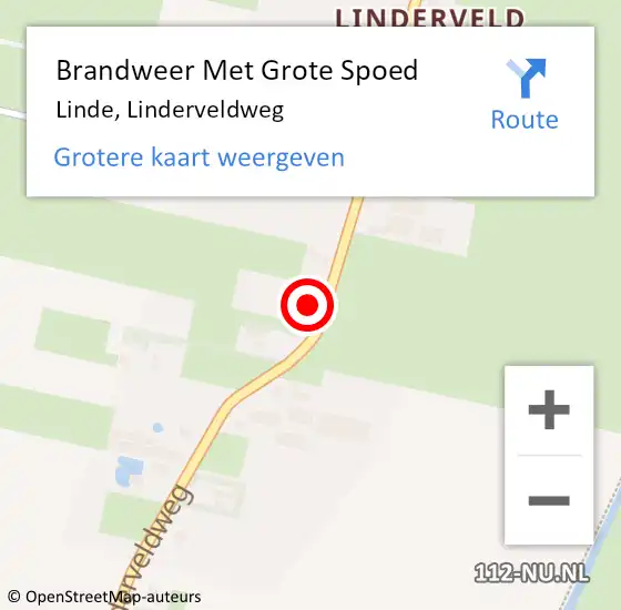 Locatie op kaart van de 112 melding: Brandweer Met Grote Spoed Naar Linde, Linderveldweg op 4 augustus 2023 19:52