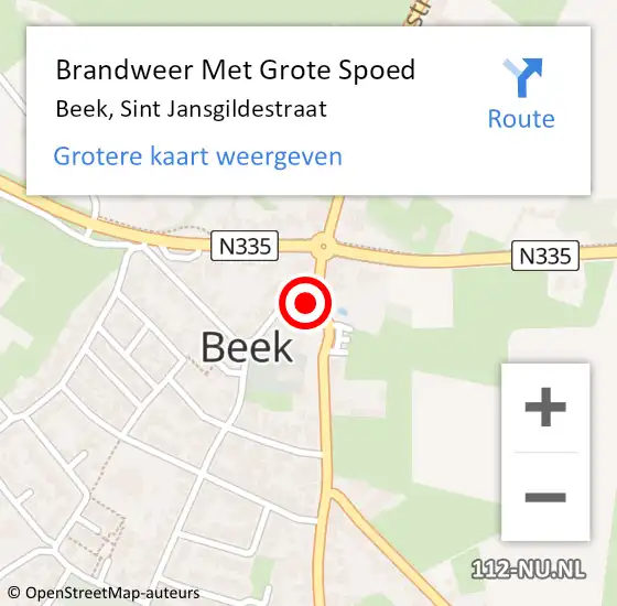 Locatie op kaart van de 112 melding: Brandweer Met Grote Spoed Naar Beek, Sint Jansgildestraat op 4 augustus 2023 20:04