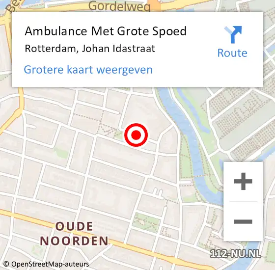 Locatie op kaart van de 112 melding: Ambulance Met Grote Spoed Naar Rotterdam, Johan Idastraat op 4 augustus 2023 20:15