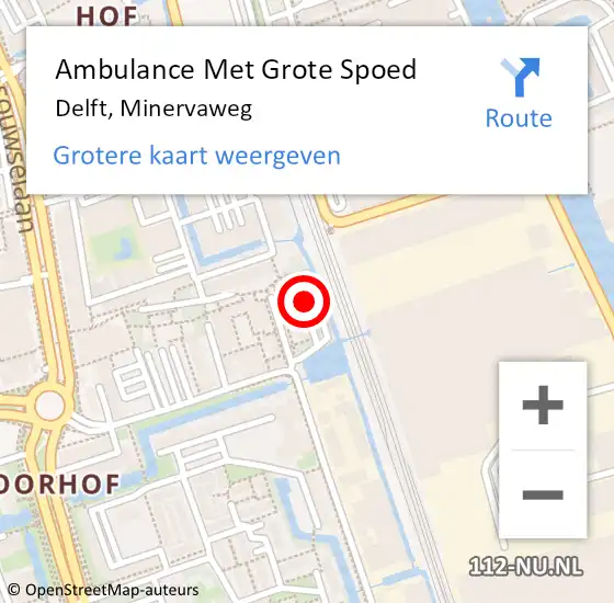 Locatie op kaart van de 112 melding: Ambulance Met Grote Spoed Naar Delft, Minervaweg op 4 augustus 2023 20:32