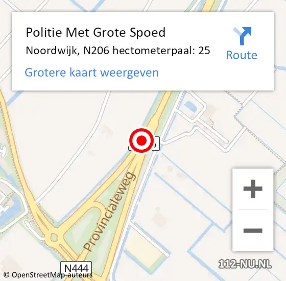 Locatie op kaart van de 112 melding: Politie Met Grote Spoed Naar Noordwijk, N206 hectometerpaal: 25 op 4 augustus 2023 20:46