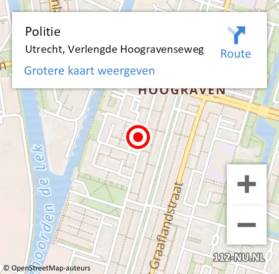 Locatie op kaart van de 112 melding: Politie Utrecht, Verlengde Hoogravenseweg op 4 augustus 2023 21:01