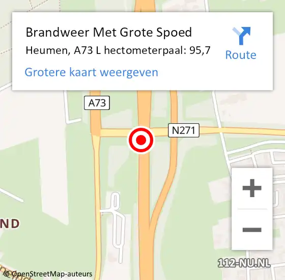 Locatie op kaart van de 112 melding: Brandweer Met Grote Spoed Naar Heumen, A73 L hectometerpaal: 96,9 op 3 september 2014 22:17